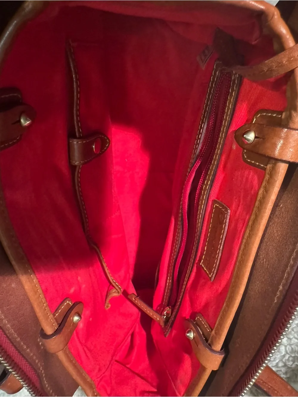 Dooney & Bourke Beige Canvas Satchel with Brown Leather Trim